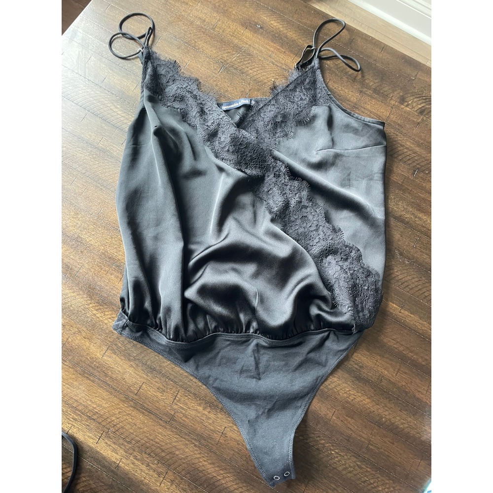Abercrombie & Fitch Black Lace Trim Cami Bodysuit - Size XL